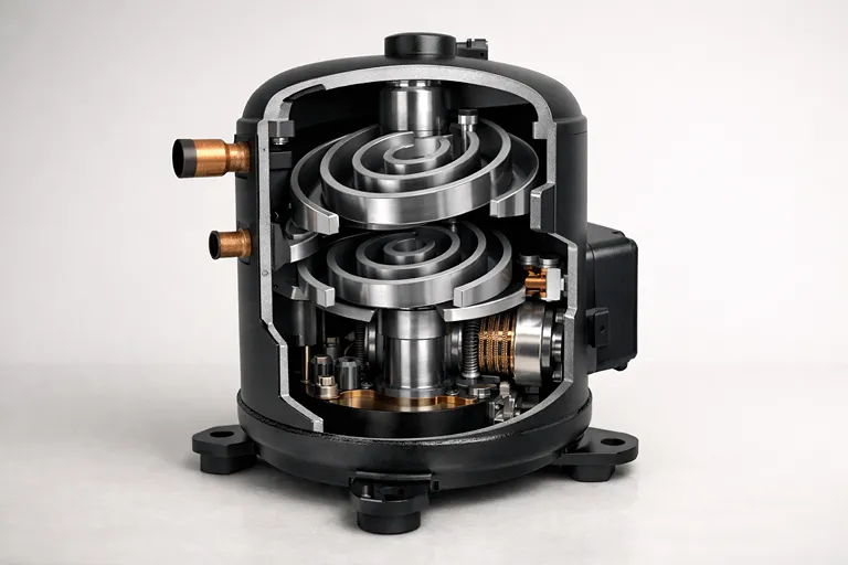 نمای داخلی کمپرسور اسکرول یخچال و ساختار حلزونی آن