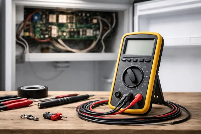 تست ولتاژ با مولتی متر برای بررسی علت روشن نشدن صفحه نمایش یخچال