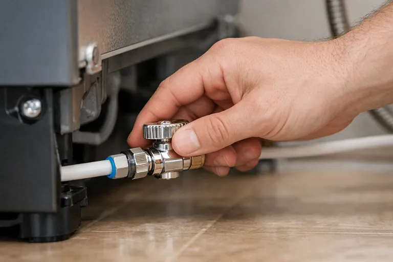 بستن شیر آب ورودی قبل از تعویض فیلتر آب یخچال برای جلوگیری از نشتی