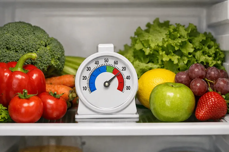 دمای مناسب یخچال برای میوه و سبزیجات با دماسنج