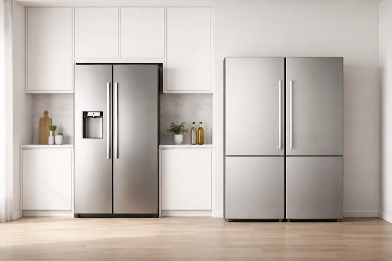 مقایسه ظاهری یخچال ساید بای ساید و دوقلو در آشپزخانه مدرن