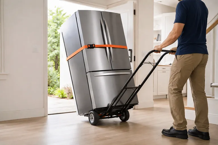 تصویر مفهومی جابه جایی و حمل یخچال ساید بای ساید یا دوقلو هنگام اسباب کشی