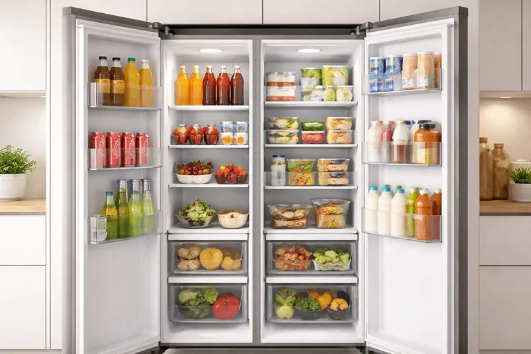 دسترسی سریع و مرتب در یخچال ساید بای ساید با قفسه بندی منظم