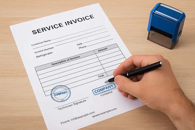 مهر و امضای شرکت روی فاکتور تعمیرات